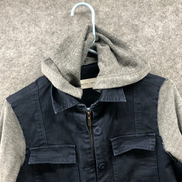 Ron Herman Utility Jacket Womens M Navy Blue Hooded Mixed Media Fleece Cotton - Picture 7 of 11